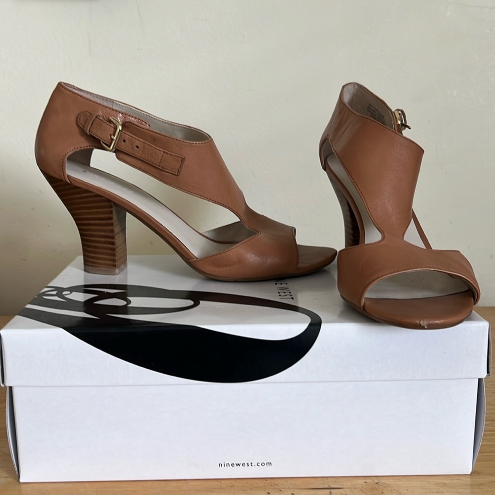 Nine West Tan Cutout Leather Heeled Sandals